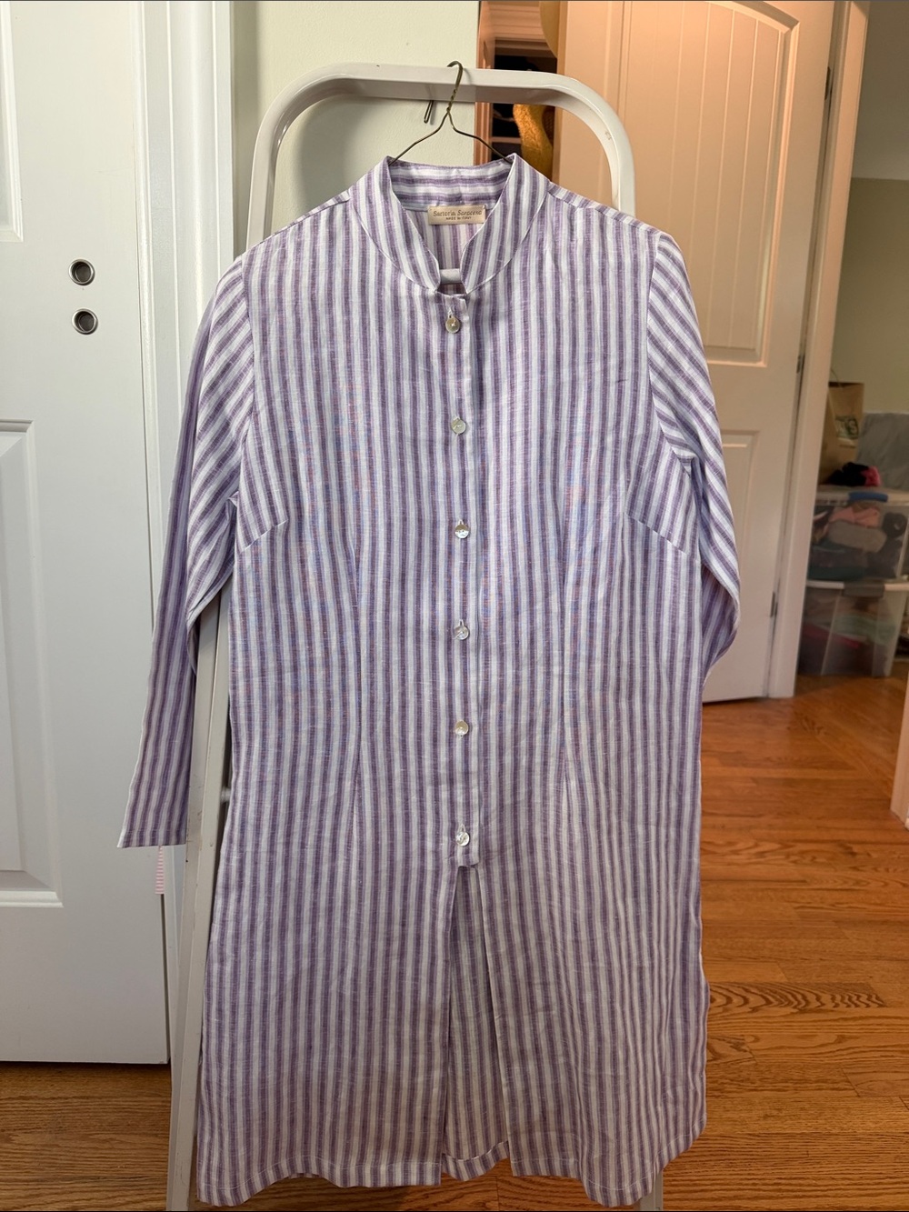 Lavender Stripe Maxi Shirt Dress - Relaxed Button-Front